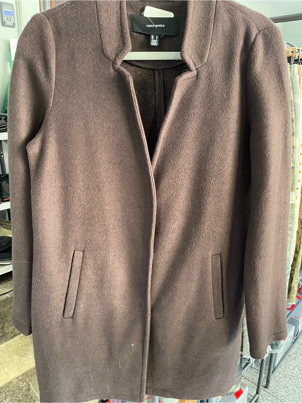 Vero Moda Chocolate Brown Collarless Trench Coat